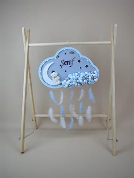 Ana Kuzusu İsme Özel Ahşap Ledli  Bulut Kapı Süsü 45 Cm 1KPL59