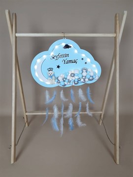 Ana Kuzusu İsme Özel Ahşap Ledli  Bulut Kapı Süsü 45 Cm 1KPL04