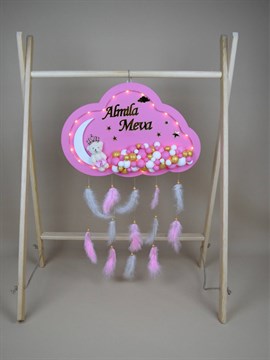 Ana Kuzusu İsme Özel Ahşap Ledli  Bulut Kapı Süsü 45 Cm 1KPL06