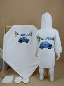 Ana Kuzusu İsme Özel Araba  Desen Bornoz Seti 4GARBB02