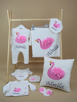 Ana Kuzusu İsme Özel Hastane Çıkışı Nohut Battaniye Kuğu Nakış işlemeli Yastık 11SC20