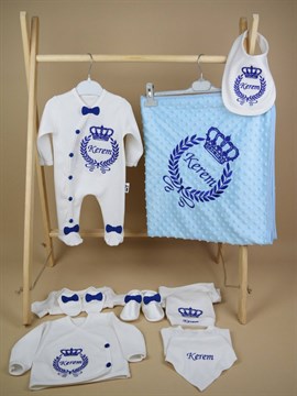 Ana Kuzusu İsme Özel Hastane Çıkışı Nohut Battaniye Fiyonklu Çelenk Taç Patik 10SFT75