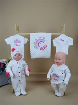 Ana Kuzusu İsme Özel Hastane Çıkışı Nohut Battaniye Yaprak Gökkuşağı Desen   10YRP84