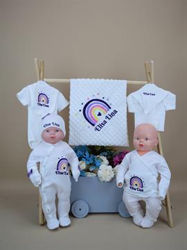 Ana Kuzusu İsme Özel Hastane Çıkışı Nohut Battaniyeli Gökkuşağı  Deseni 