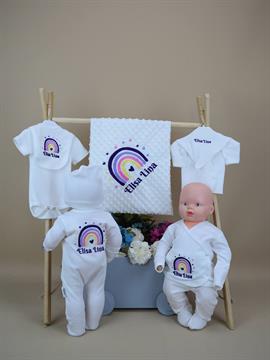 Ana Kuzusu İsme Özel Hastane Çıkışı Nohut Battaniyeli Gökkuşağı  Deseni 