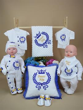 Ana Kuzusu İsme Özel Hastane Çıkışı Nohut Battaniye Fiyonklu Çelenk Taç  Yastık Ya 13SFT91