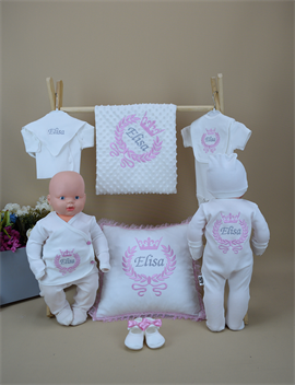 Ana Kuzusu İsme Özel Hastane Çıkışı Nohut Battaniye Fiyonklu Çelenk Taç Yastık Patik 10SFT71