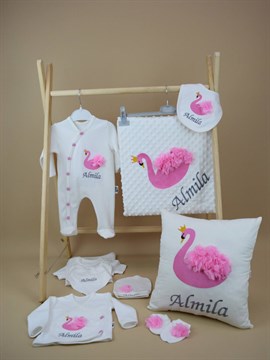 Ana Kuzusu İsme Özel Hastane Çıkışı Nohut Battaniye Kuğu Nakış işlemeli Yastık 11SC20