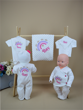 Ana Kuzusu İsme Özel Hastane Çıkışı Nohut Battaniye Yaprak Gökkuşağı Desen   10YRP84