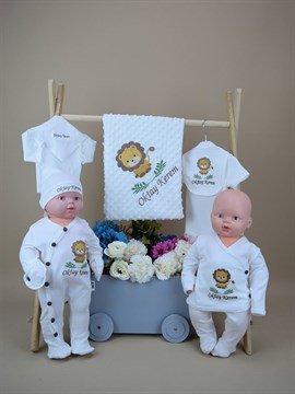 Ana Kuzusu İsme Özel Hastane Çıkışı Nohut Battaniyeli Aslan  Deseni 