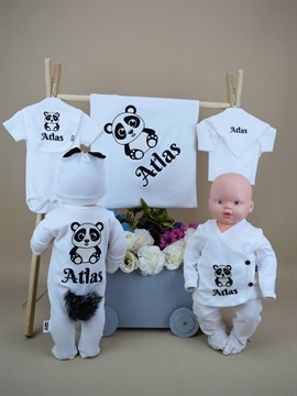 Ana Kuzusu İsme Özel Hastane Çıkışı Panda Desen İşleme Popon Kulak Ekleme  10PD53