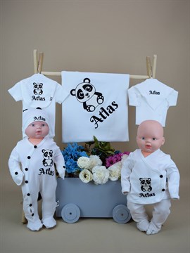 Ana Kuzusu İsme Özel Hastane Çıkışı Panda Desen İşleme Popon Kulak Ekleme  10PD53