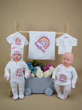 Ana Kuzusu İsme Özel Hastane Çıkışı Penye Battaniye  Gökkuşağı Nakışlı 10SGK94