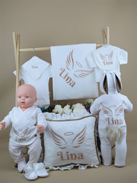 Ana Kuzusu İsme Özel Hastane Çıkışı Penye Battanıye Melek Kanadı  Yastık 12SMK72