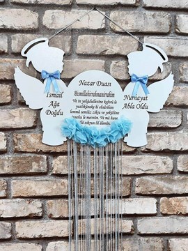 Ana Kuzusu İsme Özel Melek Figürlü Ahşap Kapı Süsü 1KPM01