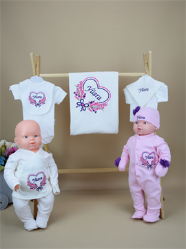 Ana Kuzusu İsme Özel Nakış Hastane Çıkışı İsim Kalp Çiçek Desen  10SÇKD24