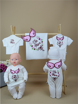 Ana Kuzusu İsme Özel Nakış Hastane Çıkışı Penye Battaniye Kanat Çiçek Çelenk Desen 10SFT75