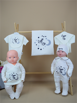 Ana Kuzusu İsme Özel Nakış Hastane Çıkışı   Yıldız Ay  Desen Yakalı Set 10SYK60