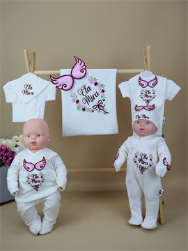 Ana Kuzusu İsme Özel Nakış Hastane Çıkışı Penye Battaniye Kanat Çiçek Çelenk Desen 10SFT75