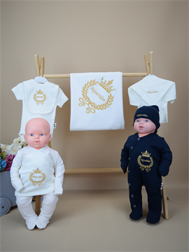 Ana Kuzusu İsme Özel Nakış Hastane Çıkışı   Uzun Taç Çelenk  Desen Tavşan Set Set 10SYK60