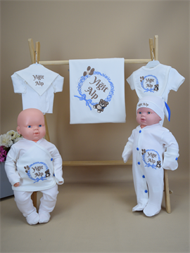 Ana Kuzusu İsme Özel Nakış Hastane Çıkışı   Panda Desen Tavşanlı Set 10PDD60