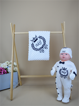 Ana Kuzusu İsme Özel Nakış Mini Set Kral Tacı Desen Tulum Nohut  Battaniye  Set 4SKTD053