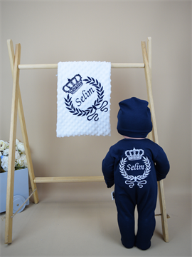 Ana Kuzusu İsme Özel Nakış Mini Set Kral Tacı Desen Tulum Nohut  Battaniye  Set 4SKTD052