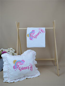 Ana Kuzusu İsme Özel Nakış Mini Set Tavşan Desen Penye Battaniye Yastık Set 2STVD053