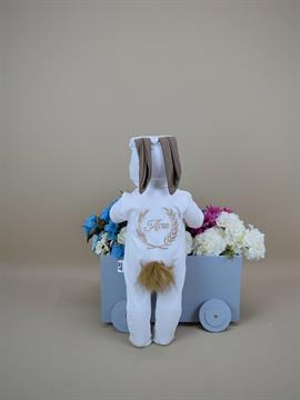 Ana Kuzusu İsme Özel Tulum Seti  Arpa Desen Çelenk  Nakışlı   3AD92