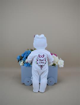 Ana Kuzusu İsme Özel Tulum Seti Çiçek Kanat Desen  Nakışlı   3ÇKD94