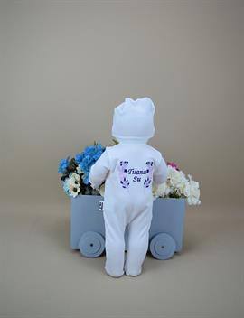 Ana Kuzusu İsme Özel Tulum Seti Çiçek Çelenk Desen  Nakışlı   3KLÇD95