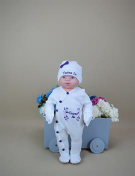 Ana Kuzusu İsme Özel Tulum Seti Çiçek Çelenk Desen  Nakışlı   3KLÇD95