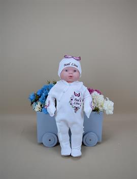 Ana Kuzusu İsme Özel Tulum Seti Çiçek Kanat Desen  Nakışlı   3ÇKD94