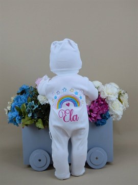 Ana Kuzusu İsme Özel Tulum Seti Gökkuşağı  Nakışlı   3SGK91