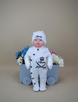 Ana Kuzusu İsme Özel Tulum Seti Kılıç Desen  Nakışlı   3KLÇD95