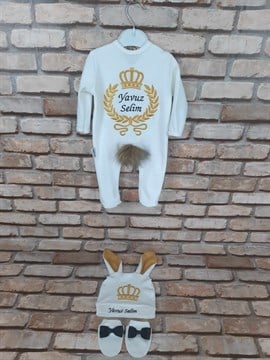 Ana Kuzusu İsme Özel Tulum Seti Nakışlı Çelenk Taç Tavşan 3SAKP45