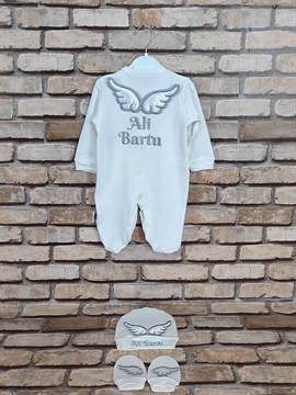 Ana Kuzusu İsme Özel Tulum Seti Nakışlı Aplike Kanatlı 3SAKP9