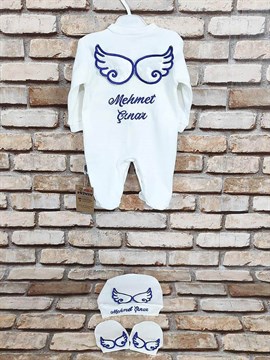 Ana Kuzusu İsme Özel Tulum Seti Nakışlı Aplike Sivri Kanat 3TSPK03