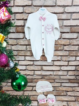 Ana Kuzusu İsme Özel Tulum Seti Nakışlı Çelenk Melek 3SCMK61