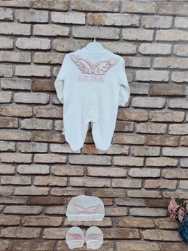 Ana Kuzusu İsme Özel Tulum Seti Nakışlı Aplike Kanatlı 3SAKP9