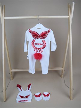 Ana Kuzusu İsme Özel Tulum Seti Nakışlı Aplike kanatlı  Ttk 3SATK20