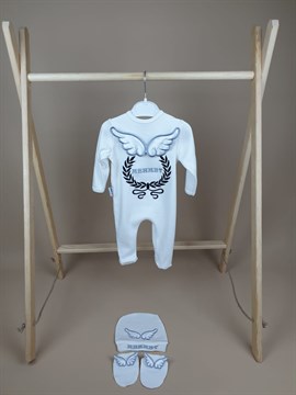 Ana Kuzusu İsme Özel Tulum Seti Nakışlı Aplike Çelenk Kanat 3SACK03