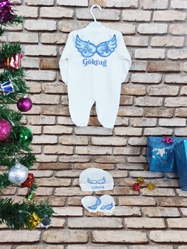 Ana Kuzusu İsme Özel Tulum Seti Nakışlı Aplike Çift Sivri Kanat 3SCK62