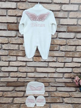 Ana Kuzusu İsme Özel Tulum Seti Nakışlı Aplike Kadife Kanat 3SKK02