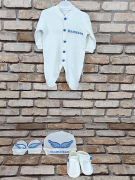 Ana Kuzusu İsme Özel Tulum Seti Nakışlı Aplike Kanat Patik 4TPT04