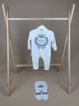 Ana Kuzusu İsme Özel Tulum Seti Nakışlı Çelenk Taç 3SCT98