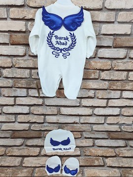 Ana Kuzusu İsme Özel Tulum Seti Nakışlı Aplike Kanat Çelenk 3SCK64