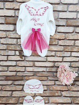 Ana Kuzusu İsme Özel Tulum Seti Nakışlı Aplike Tütülü Kanat  3TNPT03