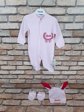 Ana Kuzusu İsme Özel Tulum Seti Nakışlı Tavşan  3SCT85