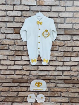 Ana Kuzusu İsme Özel Tulum Seti Nakışlı Çelenk Kartal 3SCK60